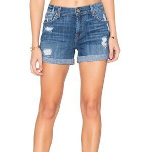 7 FOR ALL MANKIND Destroyed Relax Mid Roll Denim Jean Shorts Size 30